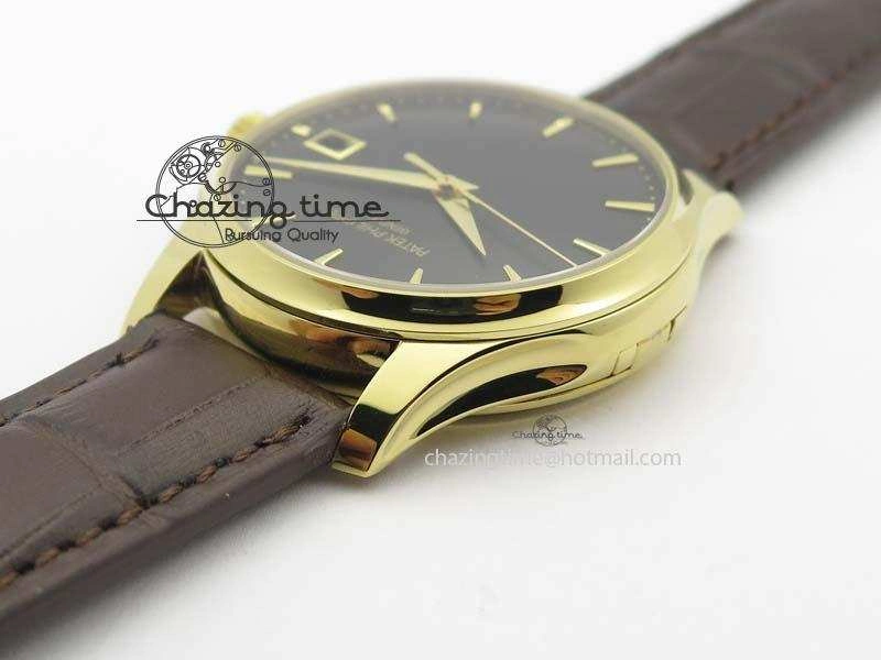 Calatrava 5227 YG Bp-Maker Black Dial On Brown Leather Strap MIYOTA 9015 PP324CS Durable 9063