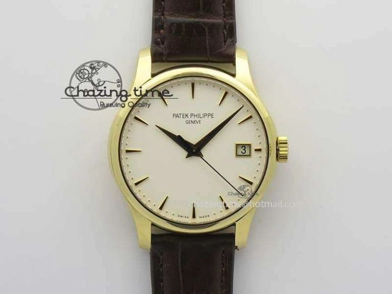 Calatrava 5227 YG Bp-Maker White Dial On Brown Leather Strap MIYOTA 9015 PP324CS Durable 9064