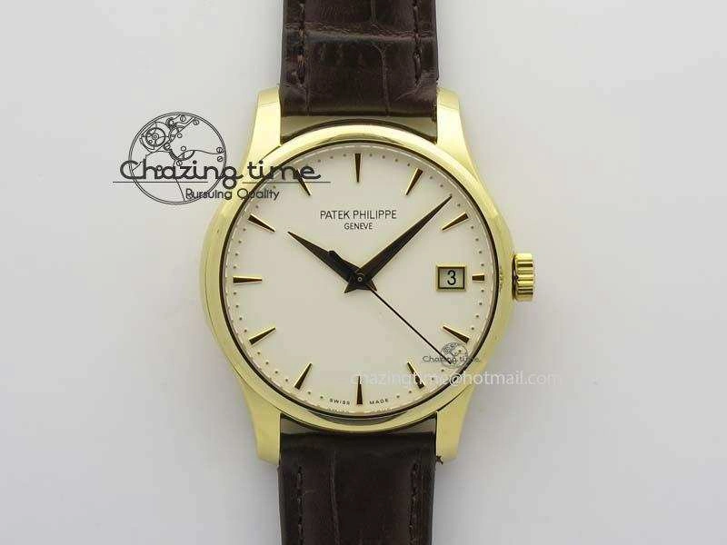 Calatrava 5227 YG Bp-Maker White Dial On Brown Leather Strap MIYOTA 9015 PP324CS Durable 9064