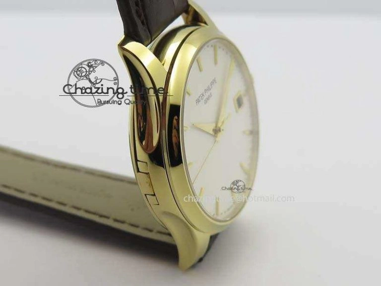 Calatrava 5227 YG Bp-Maker White Dial On Brown Leather Strap MIYOTA 9015 PP324CS Durable 9064