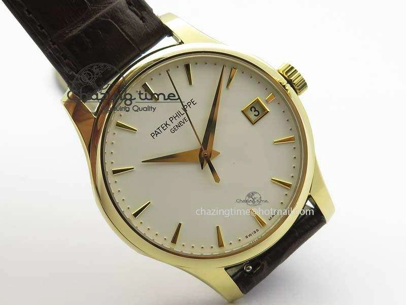 Calatrava 5227 YG Bp-Maker White Dial On Brown Leather Strap MIYOTA 9015 PP324CS Durable 9064