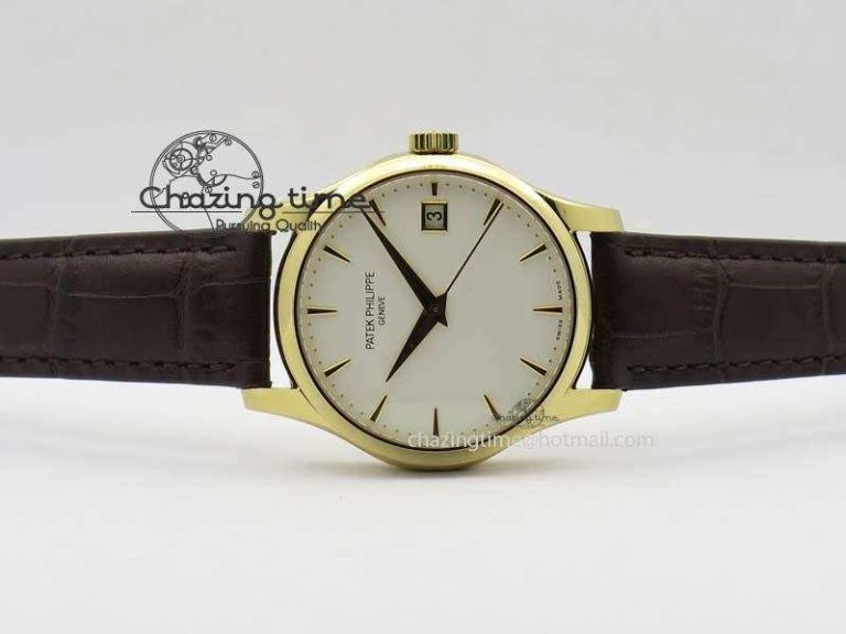 Calatrava 5227 YG Bp-Maker White Dial On Brown Leather Strap MIYOTA 9015 PP324CS Durable 9064