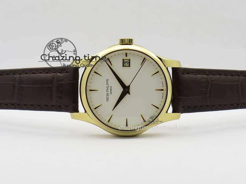 Calatrava 5227 YG Bp-Maker White Dial On Brown Leather Strap MIYOTA 9015 PP324CS Durable 9064