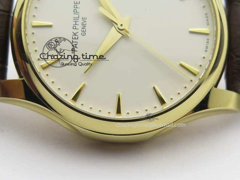 Calatrava 5227 YG Bp-Maker White Dial On Brown Leather Strap MIYOTA 9015 PP324CS Durable 9064
