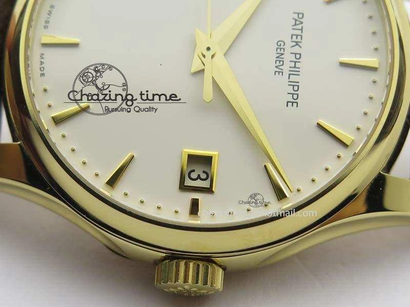 Calatrava 5227 YG Bp-Maker White Dial On Brown Leather Strap MIYOTA 9015 PP324CS Durable 9064