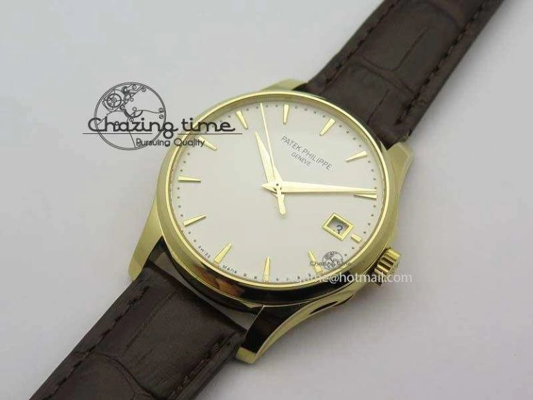 Calatrava 5227 YG Bp-Maker White Dial On Brown Leather Strap MIYOTA 9015 PP324CS Durable 9064