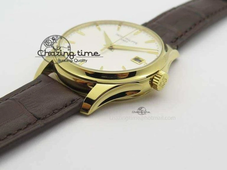 Calatrava 5227 YG Bp-Maker White Dial On Brown Leather Strap MIYOTA 9015 PP324CS Durable 9064