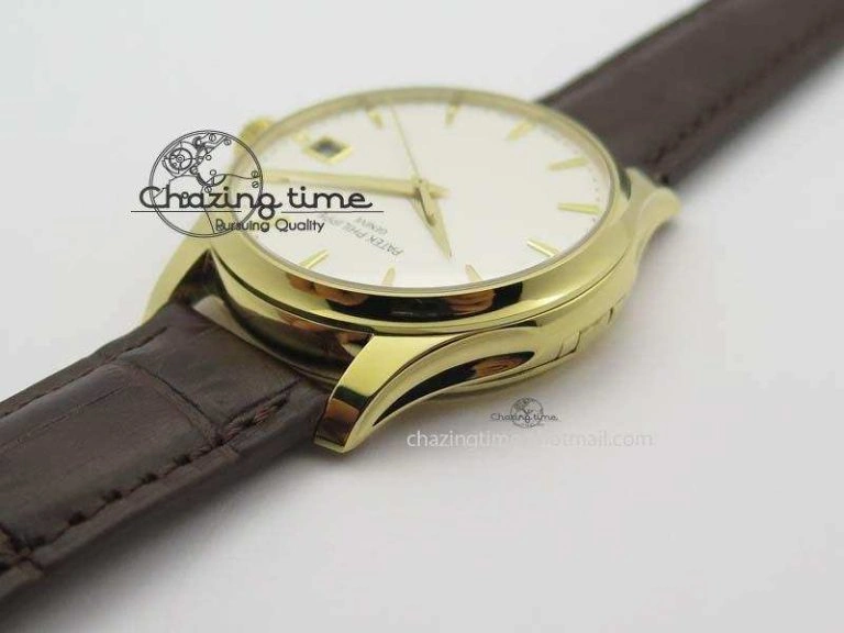 Calatrava 5227 YG Bp-Maker White Dial On Brown Leather Strap MIYOTA 9015 PP324CS Durable 9064