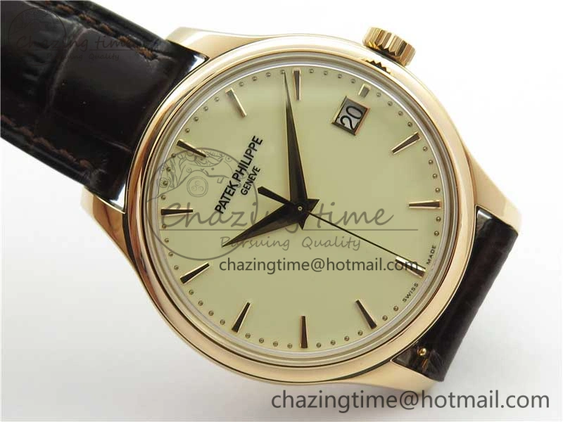 Calatrava 5227R RG ZF 1:1 Best Edition Ivory Dial on Brown Leather Strap A324CS Effortless 8968