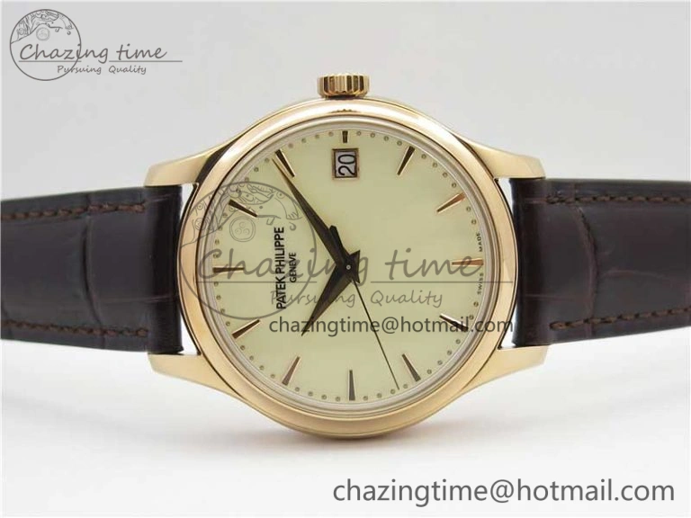 Calatrava 5227R RG ZF 1:1 Best Edition Ivory Dial on Brown Leather Strap A324CS Effortless 8968