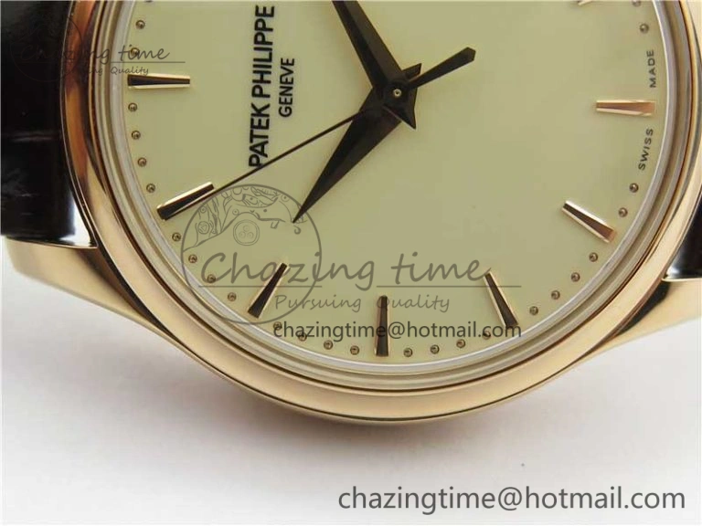 Calatrava 5227R RG ZF 1:1 Best Edition Ivory Dial on Brown Leather Strap A324CS Effortless 8968
