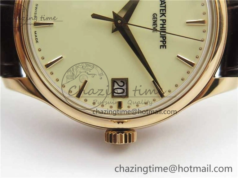 Calatrava 5227R RG ZF 1:1 Best Edition Ivory Dial on Brown Leather Strap A324CS Effortless 8968