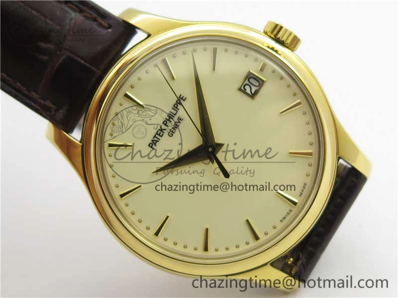 Trendy Calatrava 5227R YG ZF 1:1 Best Edition Ivory Dial on Brown Leather Strap A324CS 8970
