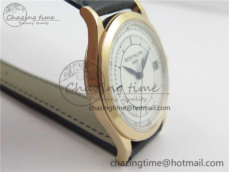 Thermal Calatrava 5296G RG ZF 1:1 Best Edition White Dial Blue Hands on Black Leather Strap 324CS 8945