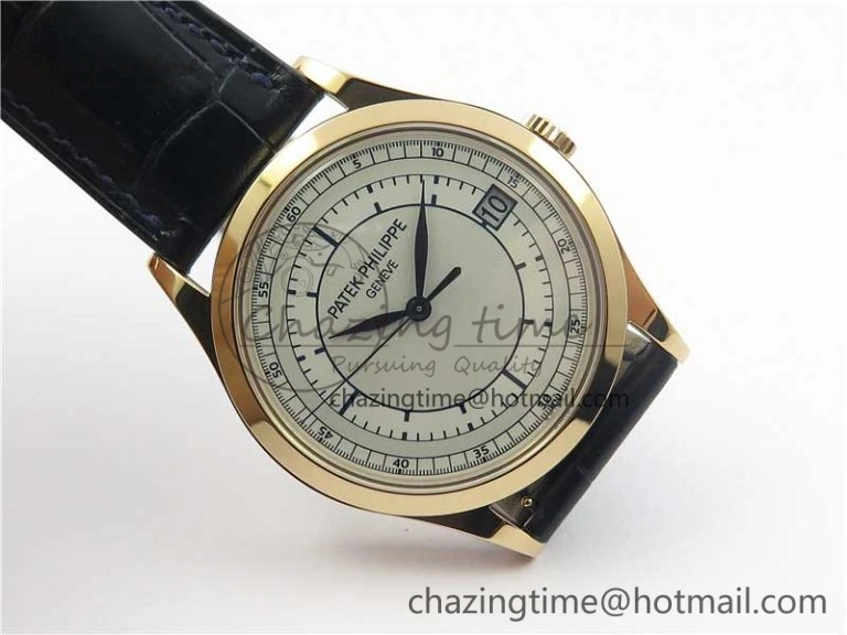 Thermal Calatrava 5296G RG ZF 1:1 Best Edition White Dial Blue Hands on Black Leather Strap 324CS 8945