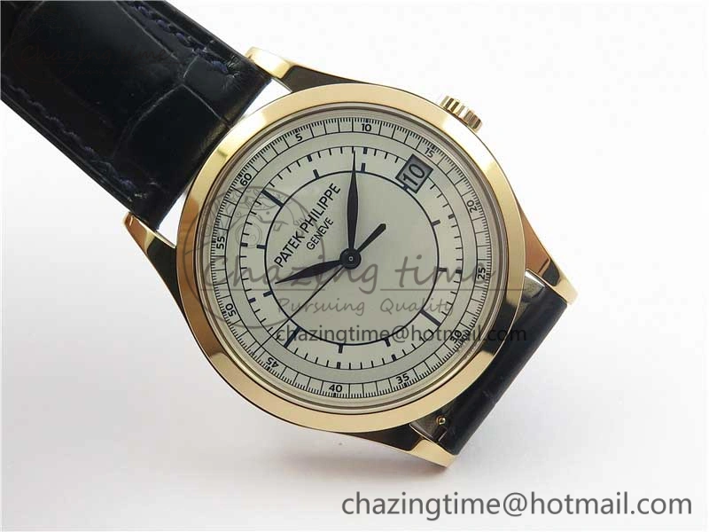 Thermal Calatrava 5296G RG ZF 1:1 Best Edition White Dial Blue Hands on Black Leather Strap 324CS 8945