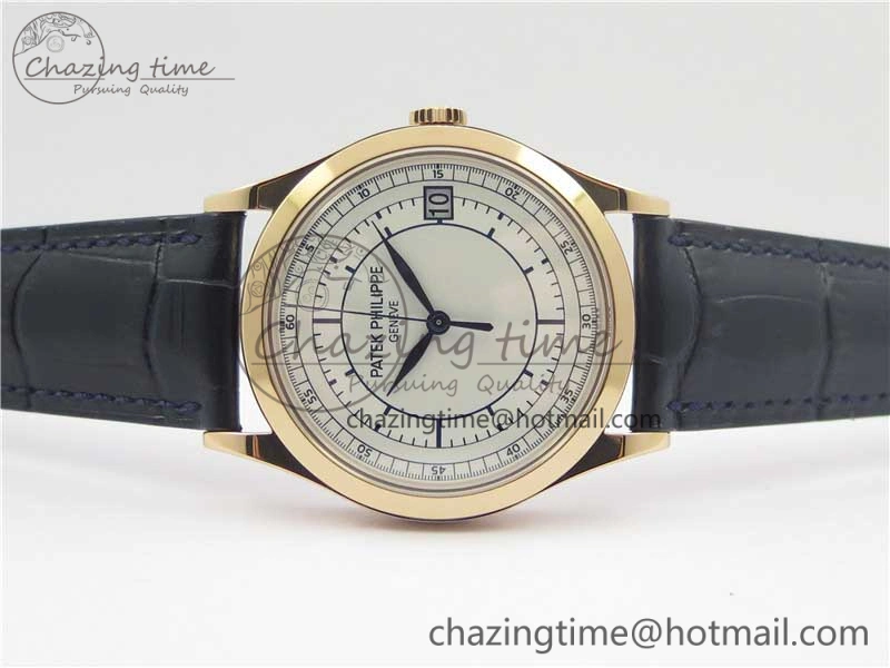 Thermal Calatrava 5296G RG ZF 1:1 Best Edition White Dial Blue Hands on Black Leather Strap 324CS 8945