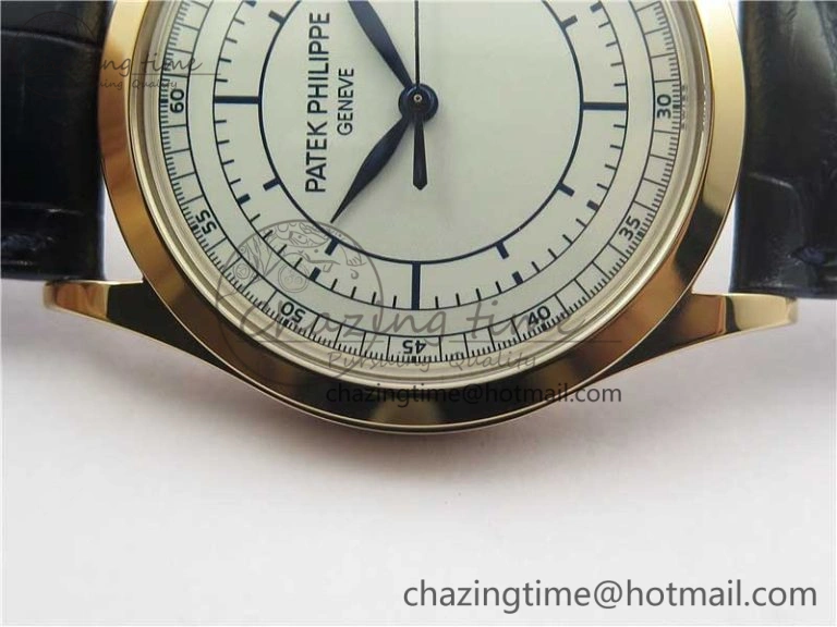 Thermal Calatrava 5296G RG ZF 1:1 Best Edition White Dial Blue Hands on Black Leather Strap 324CS 8945