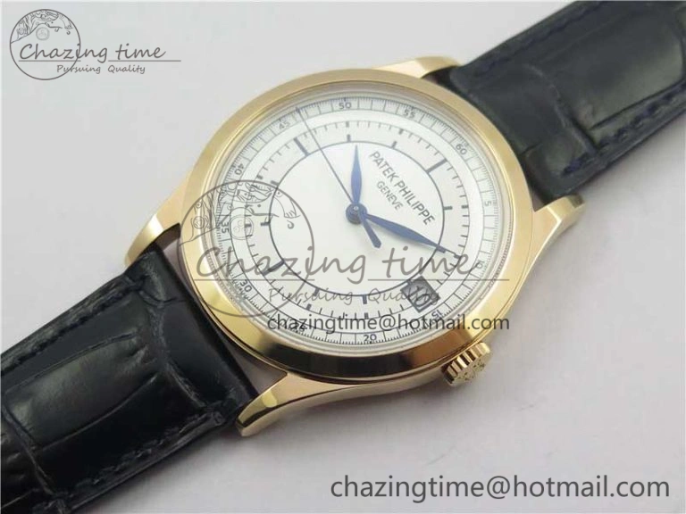 Thermal Calatrava 5296G RG ZF 1:1 Best Edition White Dial Blue Hands on Black Leather Strap 324CS 8945