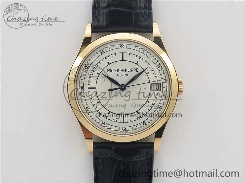 Thermal Calatrava 5296G RG ZF 1:1 Best Edition White Dial Blue Hands on Black Leather Strap 324CS 8945
