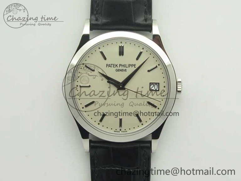 DailyWear Calatrava 5296G SS ZF 1:1 Best Edition Ivory Dial On Black Leather Strap 324CS (Free Box 8981