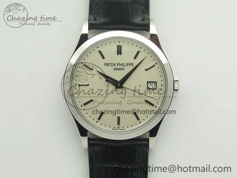 DailyWear Calatrava 5296G SS ZF 1:1 Best Edition Ivory Dial On Black Leather Strap 324CS (Free Box 8981