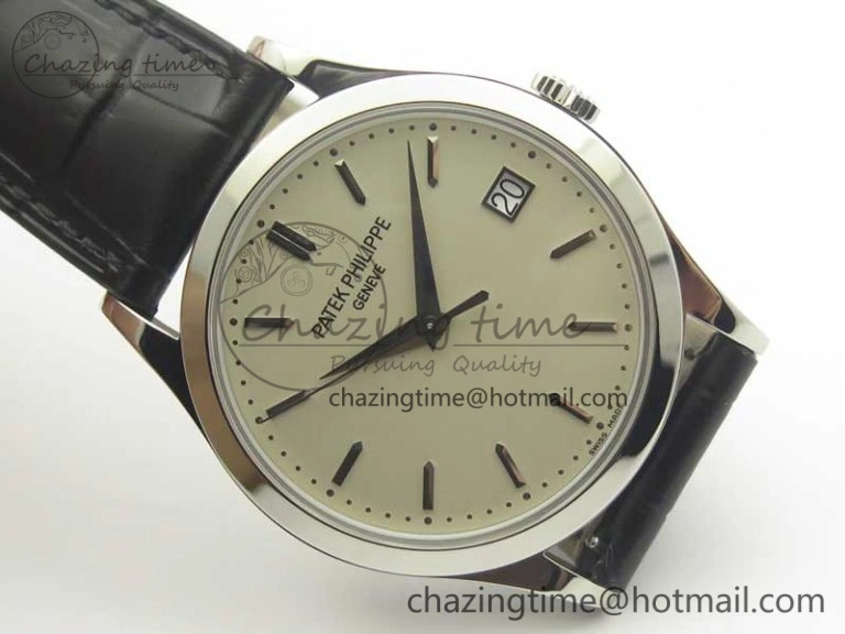 DailyWear Calatrava 5296G SS ZF 1:1 Best Edition Ivory Dial On Black Leather Strap 324CS (Free Box 8981
