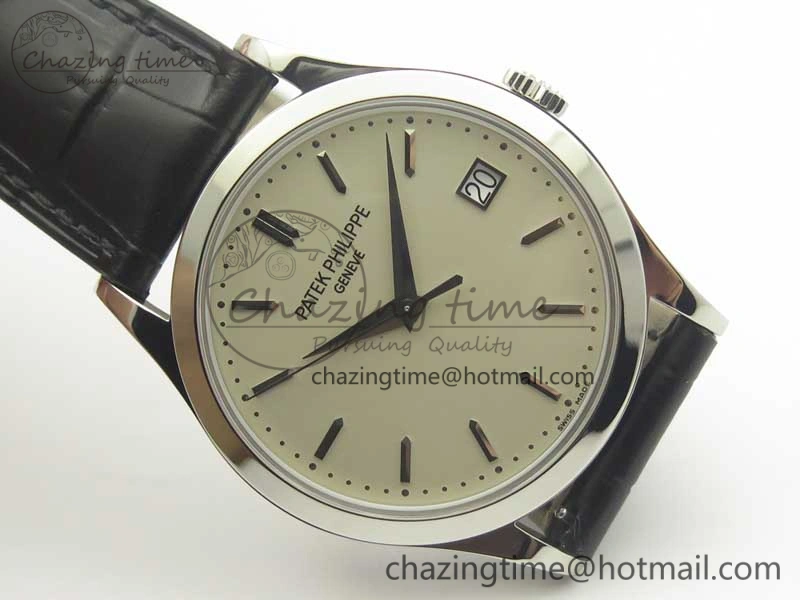 DailyWear Calatrava 5296G SS ZF 1:1 Best Edition Ivory Dial On Black Leather Strap 324CS (Free Box 8981