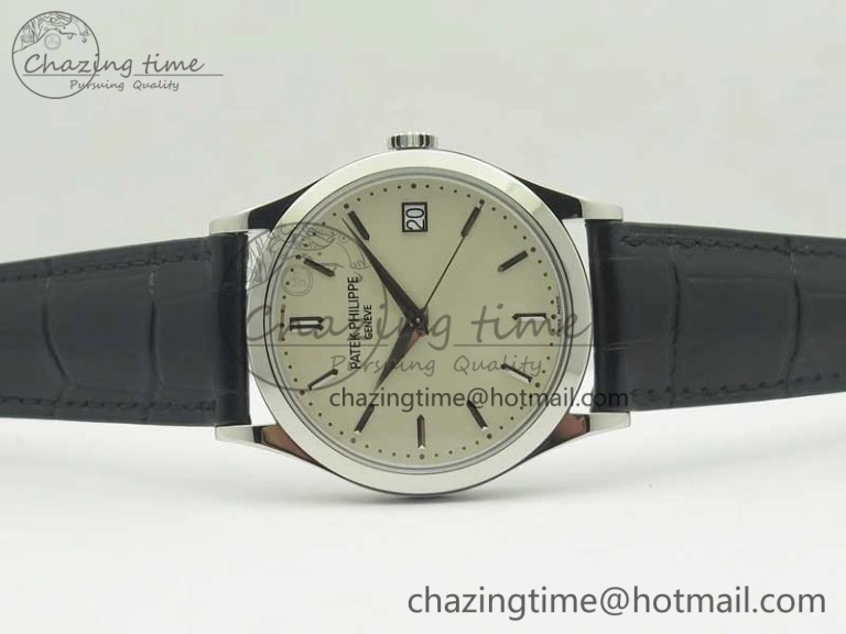 DailyWear Calatrava 5296G SS ZF 1:1 Best Edition Ivory Dial On Black Leather Strap 324CS (Free Box 8981