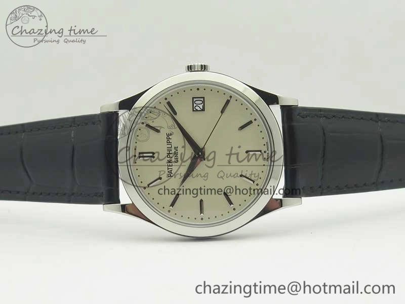 DailyWear Calatrava 5296G SS ZF 1:1 Best Edition Ivory Dial On Black Leather Strap 324CS (Free Box 8981