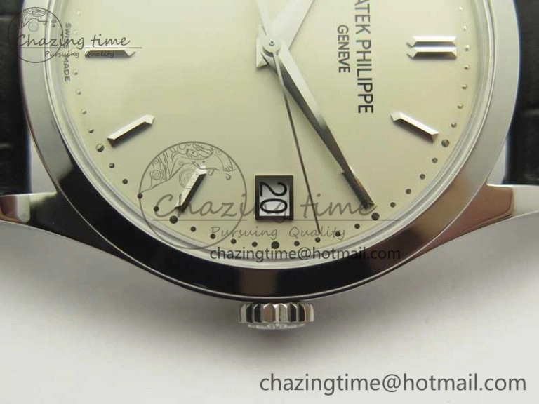 DailyWear Calatrava 5296G SS ZF 1:1 Best Edition Ivory Dial On Black Leather Strap 324CS (Free Box 8981