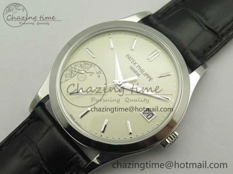 DailyWear Calatrava 5296G SS ZF 1:1 Best Edition Ivory Dial On Black Leather Strap 324CS (Free Box 8981