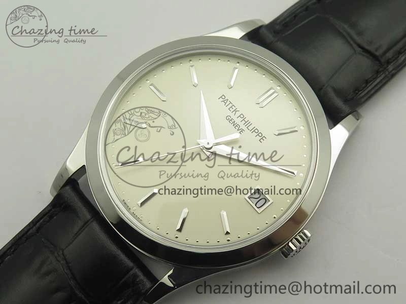 DailyWear Calatrava 5296G SS ZF 1:1 Best Edition Ivory Dial On Black Leather Strap 324CS (Free Box 8981