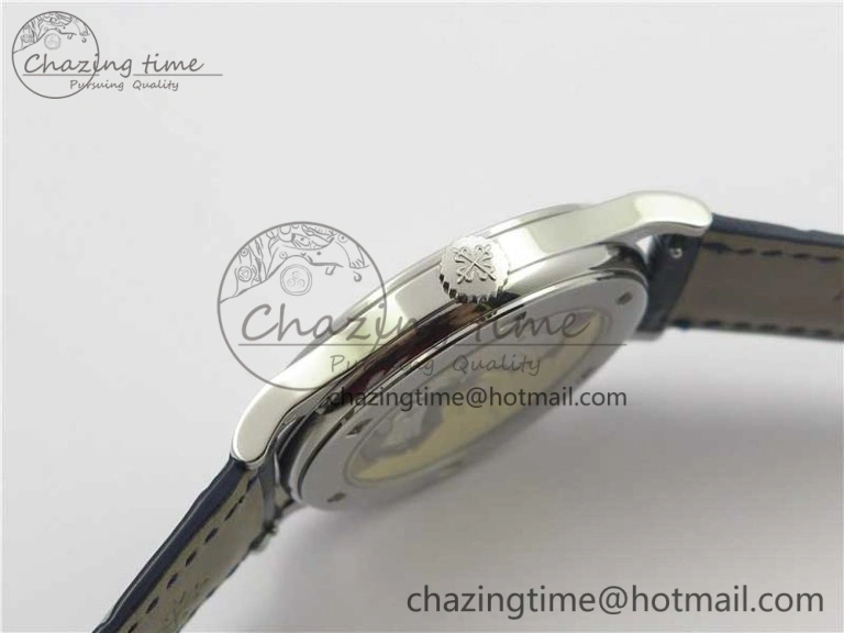 Calatrava 5296G SS ZF 1:1 Best Edition White Dial Blue Hands on Black Leather Strap 324CS ZeroBulk 8947