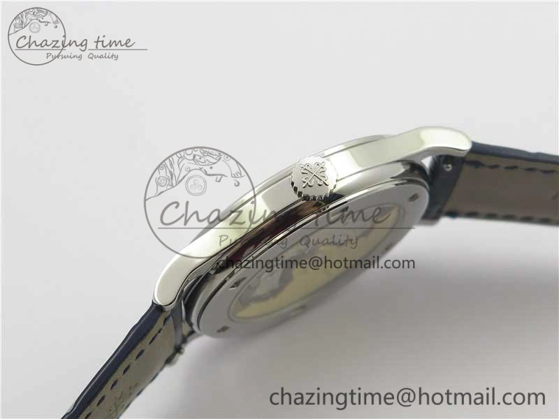 Calatrava 5296G SS ZF 1:1 Best Edition White Dial Blue Hands on Black Leather Strap 324CS ZeroBulk 8947