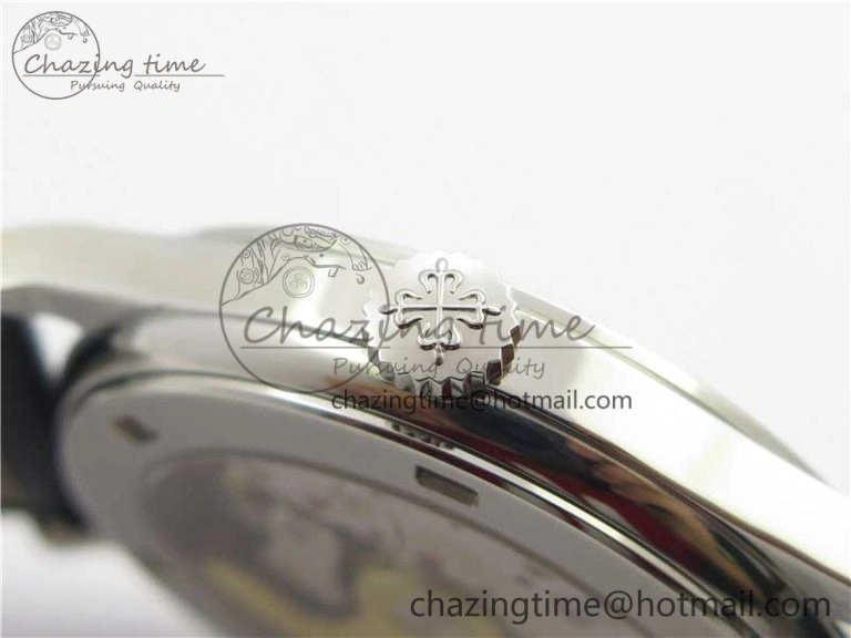 Calatrava 5296G SS ZF 1:1 Best Edition White Dial Blue Hands on Black Leather Strap 324CS ZeroBulk 8947