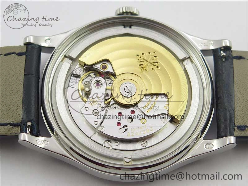 Calatrava 5296G SS ZF 1:1 Best Edition White Dial Blue Hands on Black Leather Strap 324CS ZeroBulk 8947