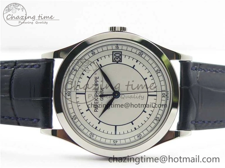 Calatrava 5296G SS ZF 1:1 Best Edition White Dial Blue Hands on Black Leather Strap 324CS ZeroBulk 8947