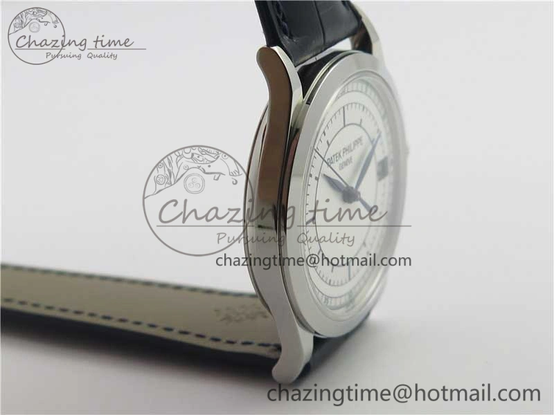 Calatrava 5296G SS ZF 1:1 Best Edition White Dial Blue Hands on Black Leather Strap 324CS ZeroBulk 8947