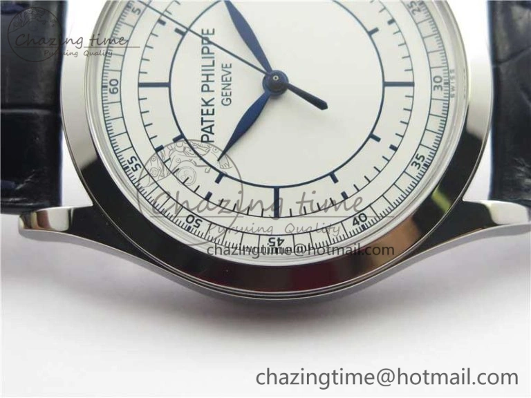 Calatrava 5296G SS ZF 1:1 Best Edition White Dial Blue Hands on Black Leather Strap 324CS ZeroBulk 8947