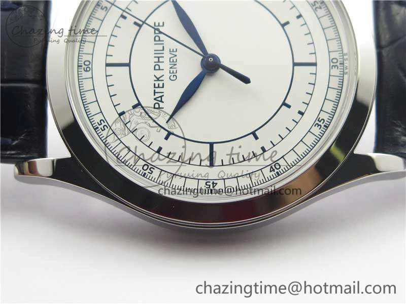 Calatrava 5296G SS ZF 1:1 Best Edition White Dial Blue Hands on Black Leather Strap 324CS ZeroBulk 8947