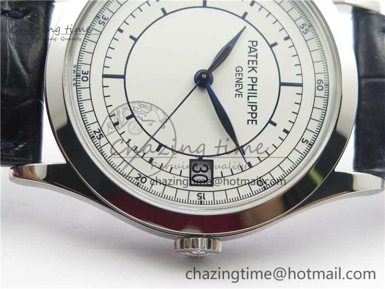 Calatrava 5296G SS ZF 1:1 Best Edition White Dial Blue Hands on Black Leather Strap 324CS ZeroBulk 8947