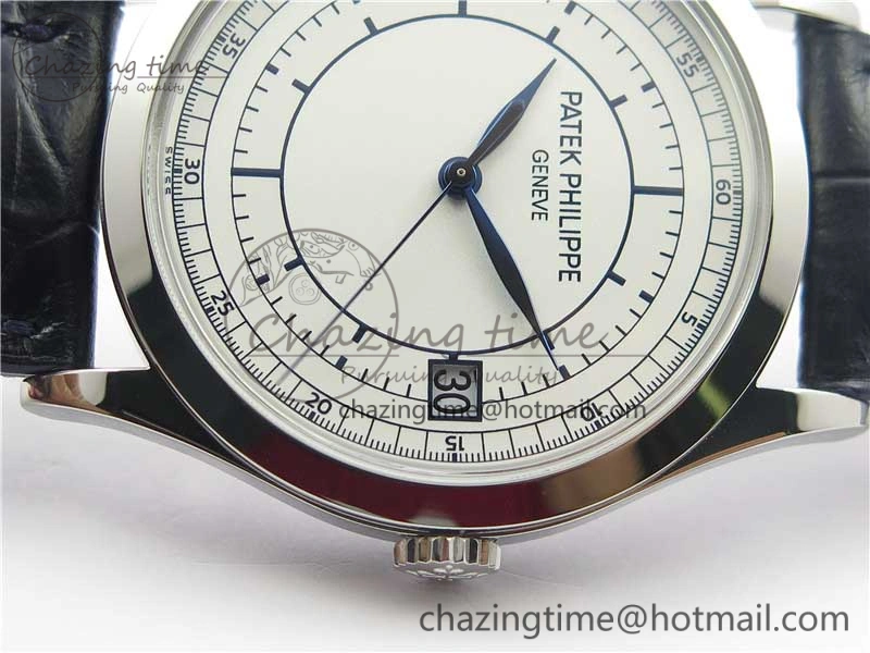 Calatrava 5296G SS ZF 1:1 Best Edition White Dial Blue Hands on Black Leather Strap 324CS ZeroBulk 8947