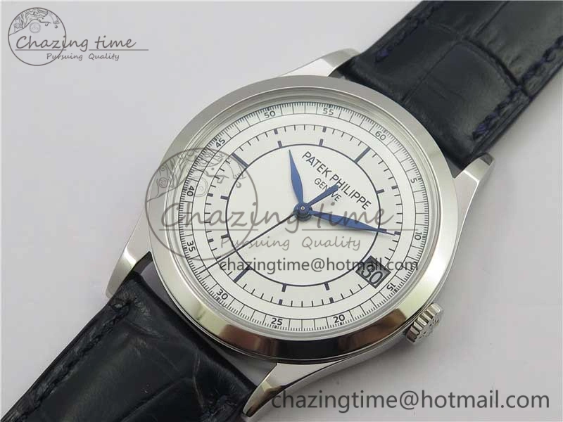 Calatrava 5296G SS ZF 1:1 Best Edition White Dial Blue Hands on Black Leather Strap 324CS ZeroBulk 8947