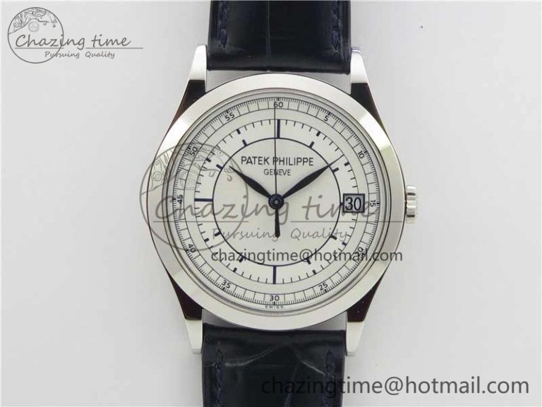 Calatrava 5296G SS ZF 1:1 Best Edition White Dial Blue Hands on Black Leather Strap 324CS ZeroBulk 8947