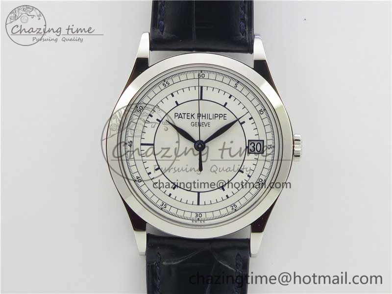 Calatrava 5296G SS ZF 1:1 Best Edition White Dial Blue Hands on Black Leather Strap 324CS ZeroBulk 8947