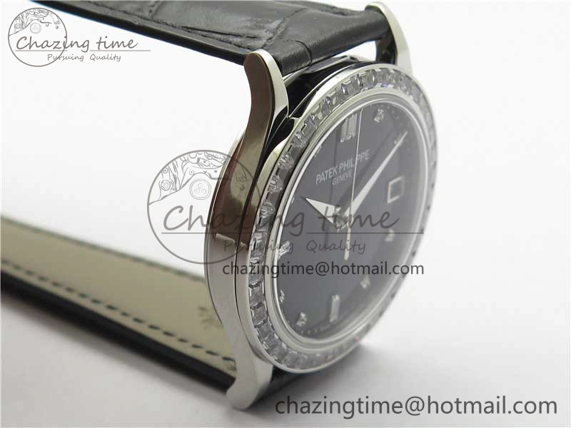 Calatrava 5298P-012 SS T Diamonds Bezel ZF 1:1 Best Edition Black Dial on Black Leather Strap A324CS FashionForward 8874
