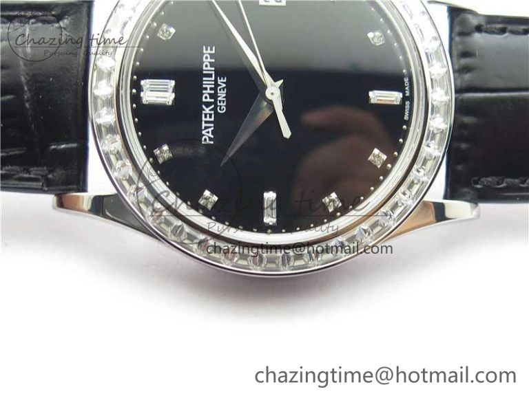 Calatrava 5298P-012 SS T Diamonds Bezel ZF 1:1 Best Edition Black Dial on Black Leather Strap A324CS FashionForward 8874