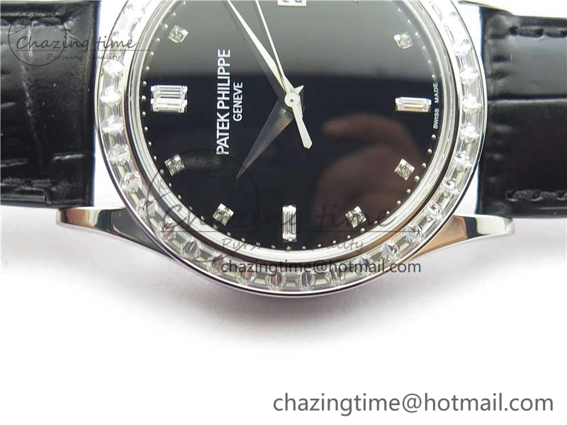 Calatrava 5298P-012 SS T Diamonds Bezel ZF 1:1 Best Edition Black Dial on Black Leather Strap A324CS FashionForward 8874