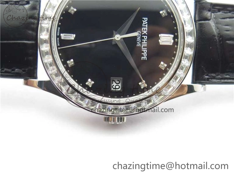 Calatrava 5298P-012 SS T Diamonds Bezel ZF 1:1 Best Edition Black Dial on Black Leather Strap A324CS FashionForward 8874